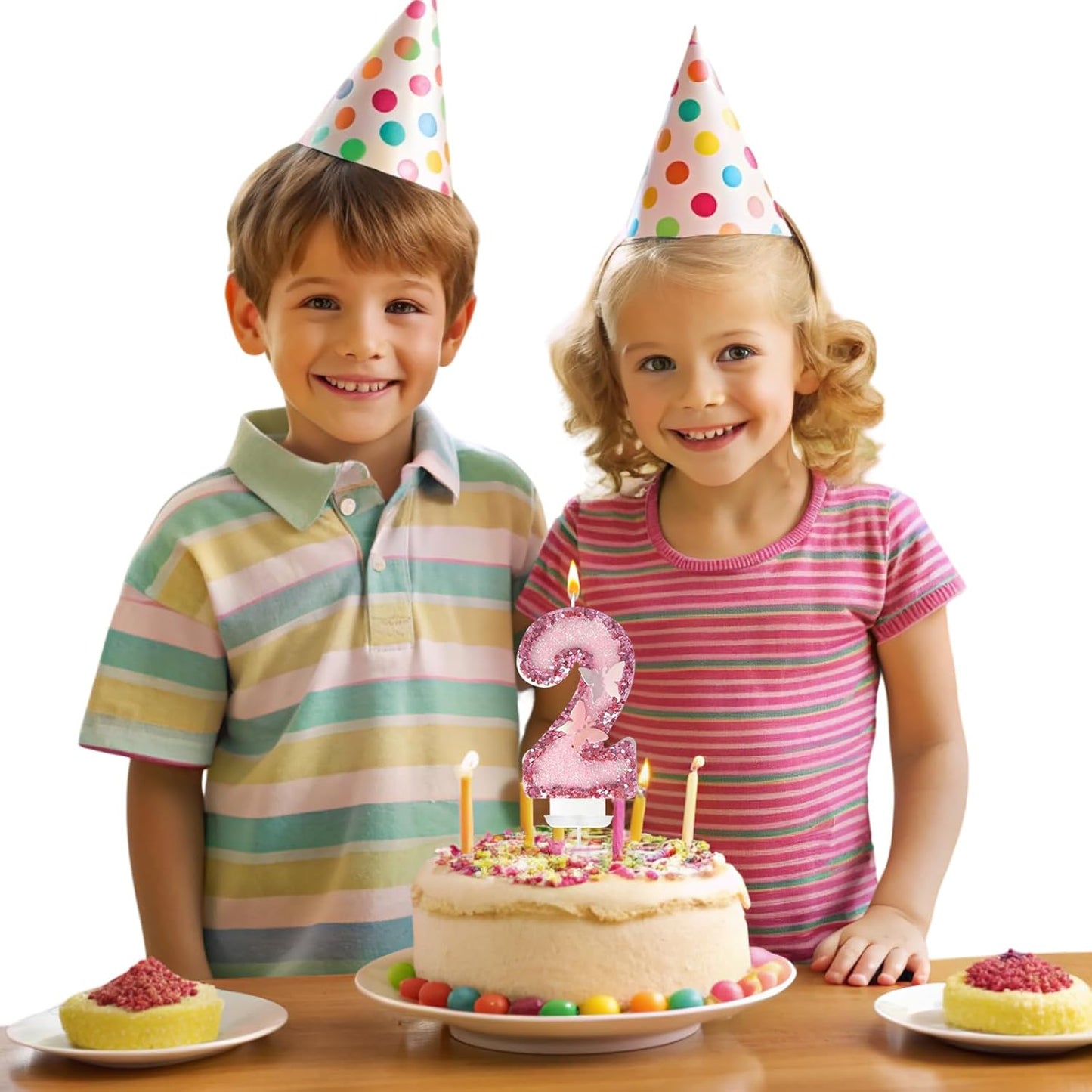 2th Birthday Candles，Glitter Butterfly Cake Toppers Pink Sequins Wedding Numeral Cupcake Decorations，Suitable for Girl and boy Wedding Cakes, Party Celebrations, Birthday Decorations