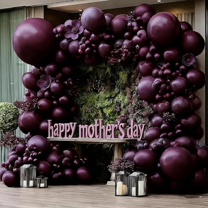 Burgundy Balloons Double Stuffed Dark Purple Plum Mauve Balloon Garland Maroon Magenta Latex Balloons for Birthday Bridal Shower Wedding Anniversary Mother's Day Party Decorations