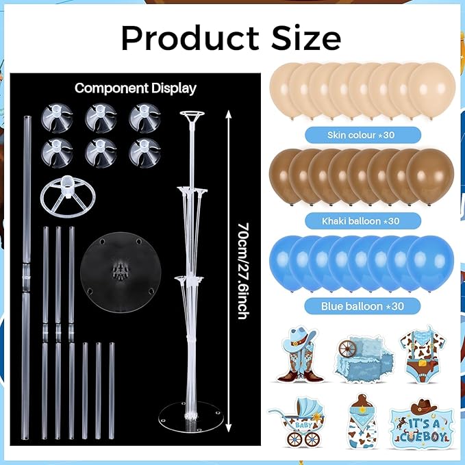 6 Sets Cowboy Baby Shower Balloon Stand Kit for Table My First Rodeo Balloon Stand Kit Western Themed Centerpiece Decorations for Cowboy Birthday Baby Shower Topper Party Supplies