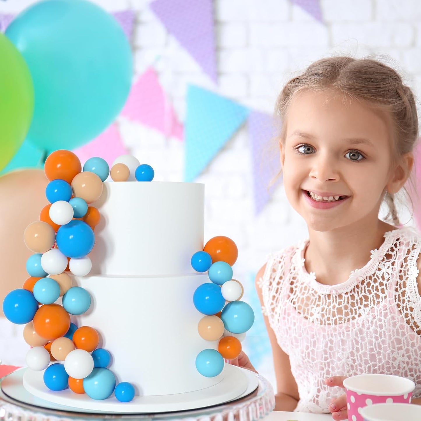 138 Pcs Balls Cake Topper Decorations Balloon Cupcake Toppers Foam Multisize Cake Topper Balls for Birthday Party Wedding Anniversary(Bright Colors)