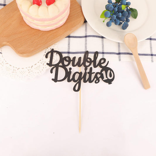 Double Digits 10 Cake Topper - Glitter Black 10th Birthday Cake Decorations, Happy 10th birthday Cake Decor (Black)