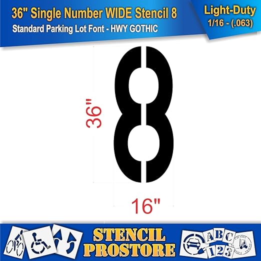Pavement Stencils - 36 inch Single Number Stencil (Wide) - 8-36" x 16" x 1/16" (63 mil) - Light-Duty