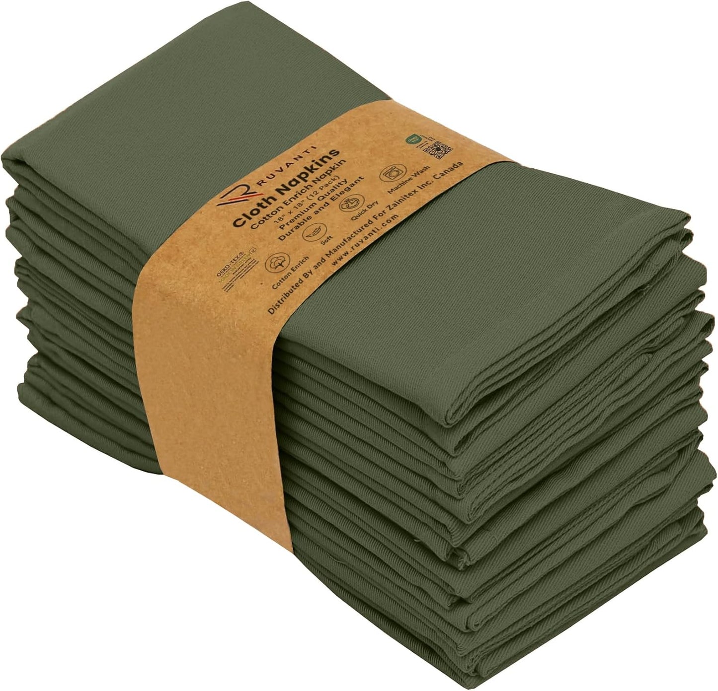 Ruvanti Cloth Napkins set of 12, 18x18 Inches Napkins Cloth Washable, Soft, Durable, Absorbent, Cotton Blend. Table Dinner Napkins Cloth for Hotel, Lunch, Restaurant, Weddings, Parties - Martini Olive