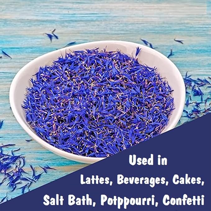 TooGet Blue Cornflower Petals, 100% Natural Centaurea Cyanus, Blue Dried Plower Petals for Homemade Lattes, Tea Blends, Bath Salts, Wedding Confetti, Gifts, Crafts – 0.5 OZ/15g