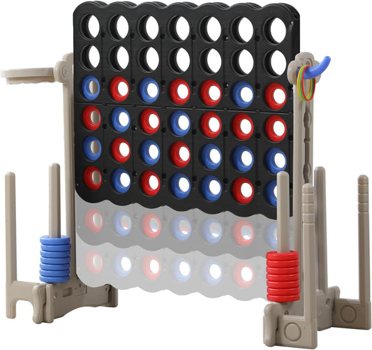 UNICOO® Jumbo 4 in a Row Game | Adjustable Height (2.5-3.5 FT) 4-to-Score Giant Yard Game Set for Kids & Adults w/Build-in Mini Games, Golf Clubs | Indoor/ Outdoor Games for Party & Family Fun