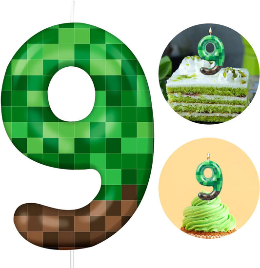 TNT Themed Birthday Cake Candle Number 9 Dynamite Themed Green Candle Birthday Party Decoration Cake Topper for Pixel Theme Birthday Party Anniversary Party Dynamite Party Video Game Party (Number 9)