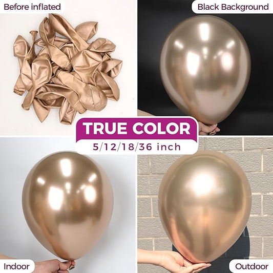 Bezente Metallic Champagne Gold Balloons Latex Party Balloons - 100 Pack 12 inch Round Helium Chrome Champagne Gold Balloons for Wedding Birthday Bachelorette Floral Party Decorations