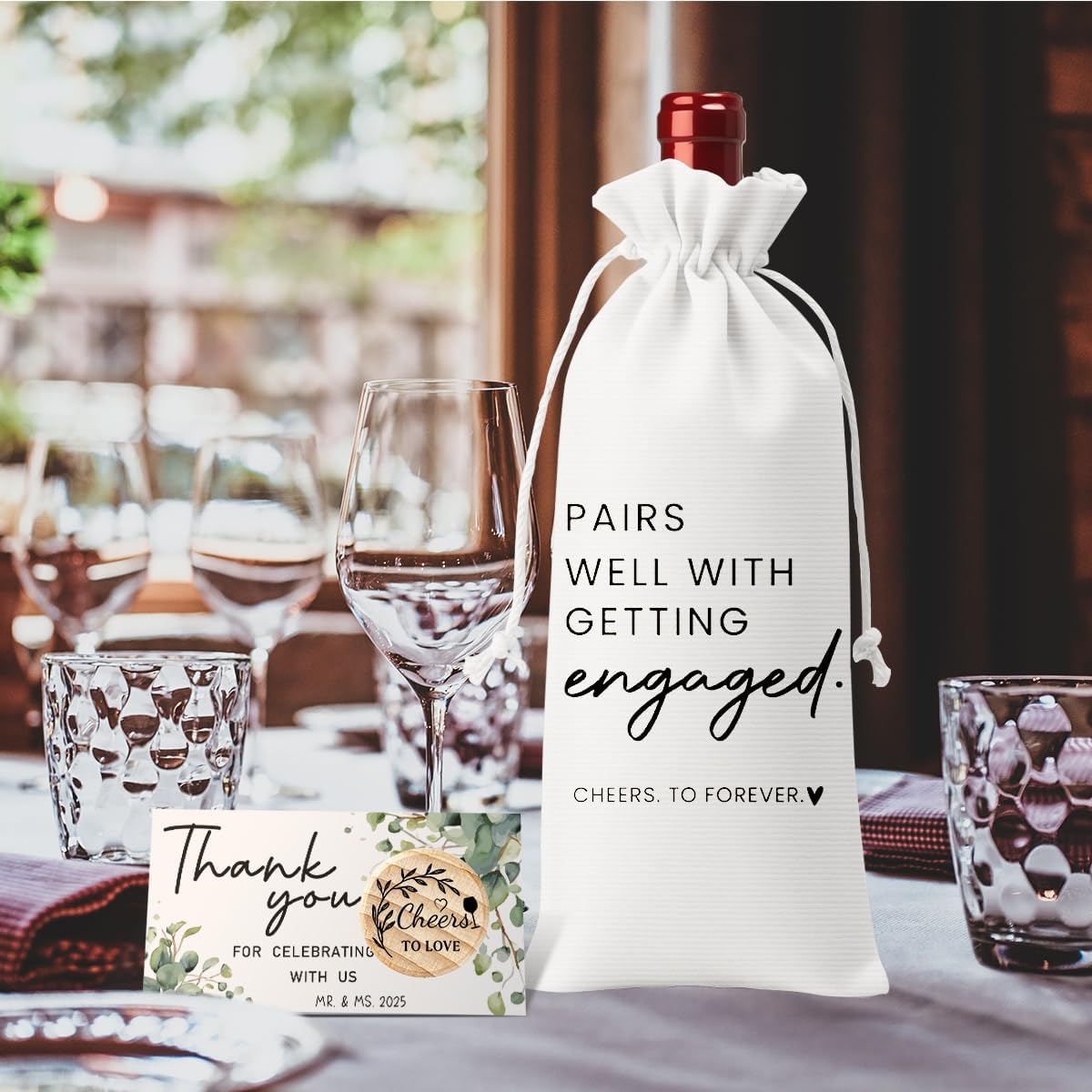 Engaged Gifts Engagement Gifts for Couples Her Engagement Party Decorations Bridal Shower Decorations Wine Gift Bag Cheers To Forever Wine Bag with Thank You Card And Stopper