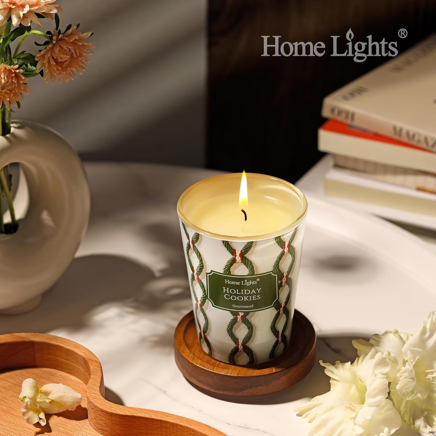 HomeLights 1-Wick Candles for Home Scented - 6.7oz Soy Wax Blend Candle Long-Lasting Fragrance, Rustic Modern Home Decor and Housewarming Gifts, Holiday Cookies