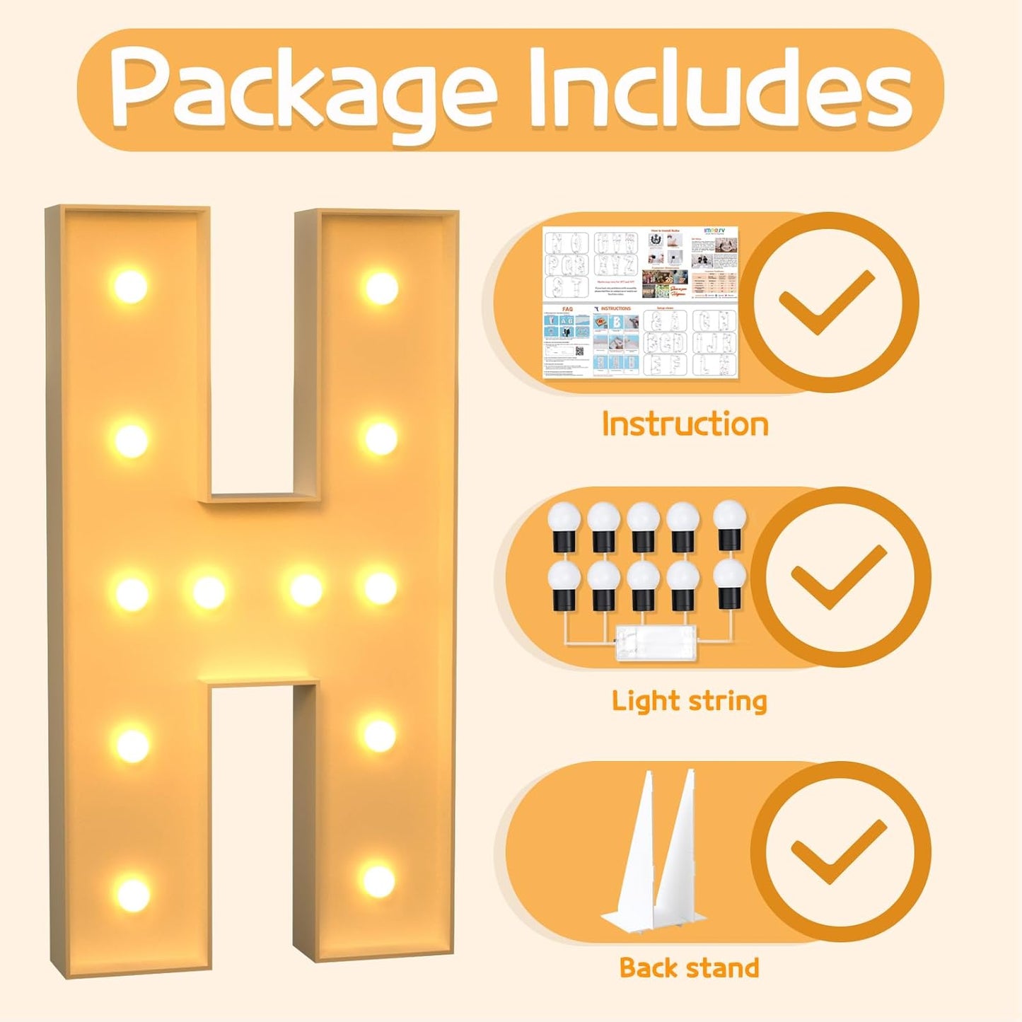 Marquee Letters 4 Feet Tall Large Light Up Letters H Happy Birthday Decorations Marry Me Engagement Party Decor Yellow Light Birthday Decorations Balloon Arch Kit Foam Sign H