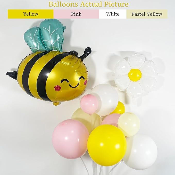 146PCS Bee Balloon Arch Garland Kit with Yellow Pastel Pink White Daisy Balloons for Girls Bee Birthday Decorations, Mothers Day Party, Bear Baby Shower, Flower or Groovy Theme Decor