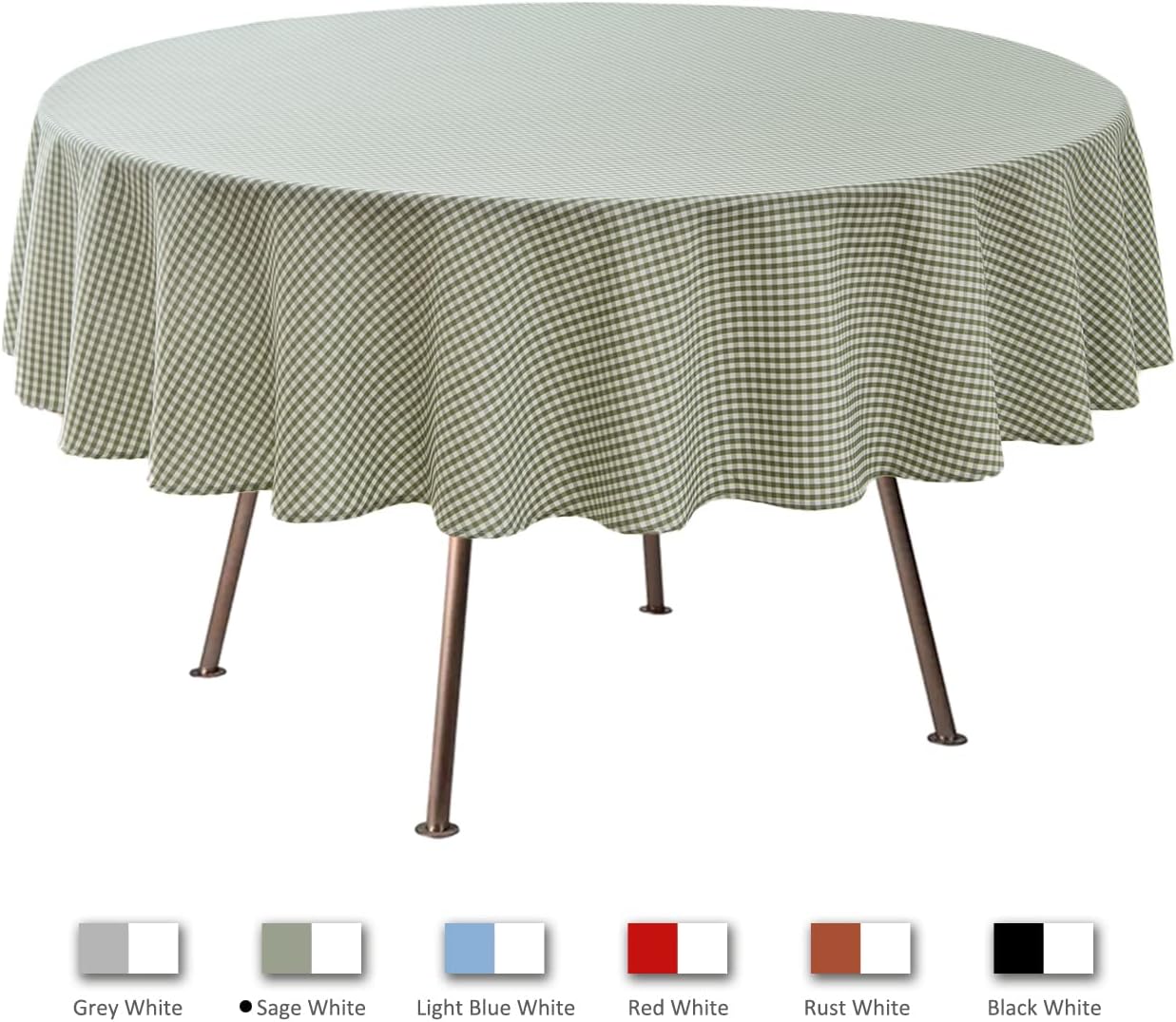maxmill Round Checkered Tablecloth Spillproof Wrinkle Free Heavy Weight Gingham Table Cloth for Dining Room Circular Table Buffalo Plaid for Banquet Parties Holiday Dinner 70 Inch Sage White