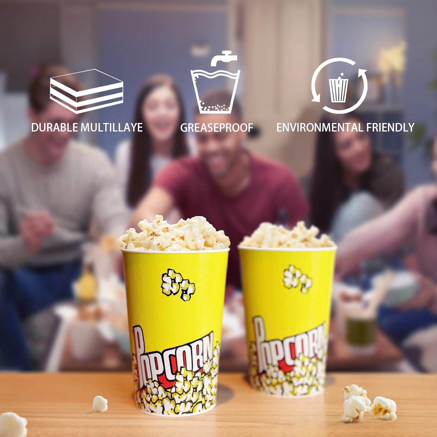 46 Oz Popcorn Containers 44 Pack Reusable Cardboard Popcorn Bucket Classic Popcorn Cups Cute Paper Popcorn Bags for Movie Nights Carnivals Fundraisers Birthday Parties Wedding