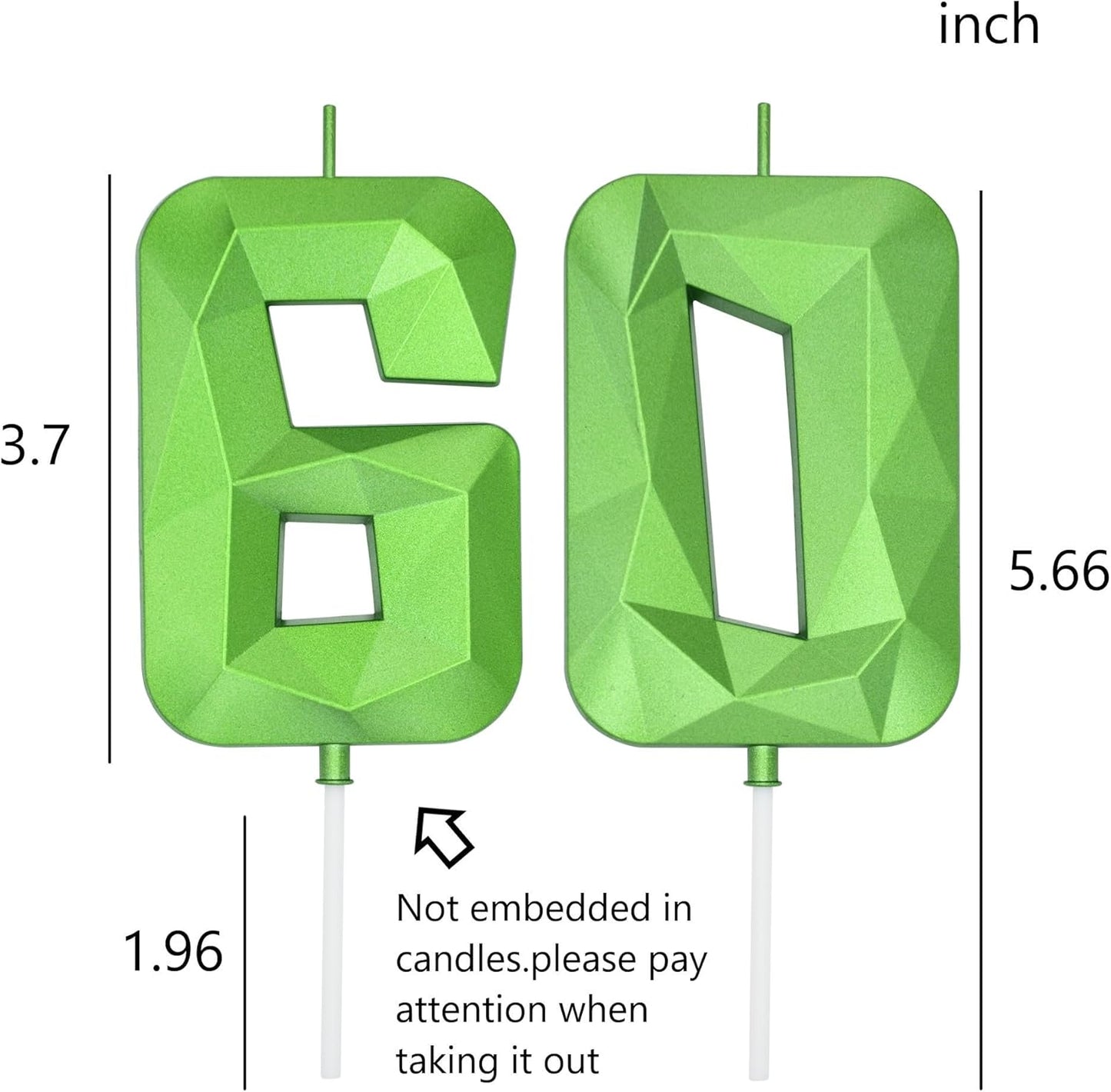 DERVENTA Large Birthday Candle Number 3D Green 3.7 inch Party Celebration Anniversary Decoration Cake Topper 1 Piece (Number 60 Green)