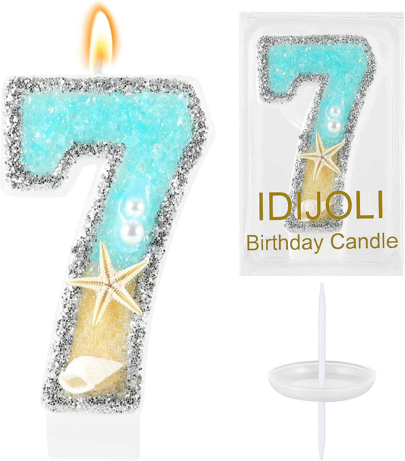 Beach Birthday Candle Starfish Number 7 Candles 7th Cake Candle Blue Birthday Cake Topper Cupcake Decorations Party Decor Anniversary Celebrations Supplies Favors