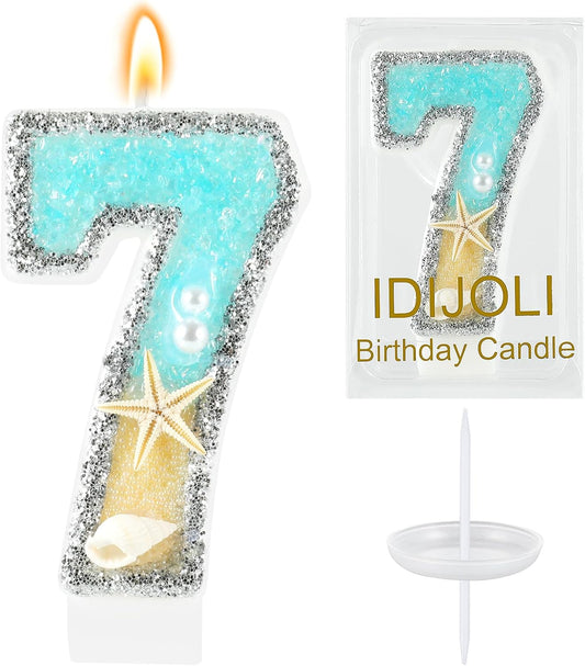 Beach Birthday Candle Starfish Number 7 Candles 7th Cake Candle Blue Birthday Cake Topper Cupcake Decorations Party Decor Anniversary Celebrations Supplies Favors