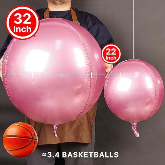 PartyWoo Pearl Pink Foil Balloons 6pcs 32 Inch Large Round Foil Big Giant 4D Jumbo Inflatable Mirror Ball Mylar Balloons for Baby Shower Birthday Gender Reveal Tea Princess Party Decorations