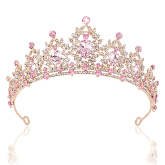 CAVETEE Crown for Women, Tiaras for Women Pink Princess and Queen Crown Crystal Headbands Hair Accessories for Bridal Birthday Prom Party