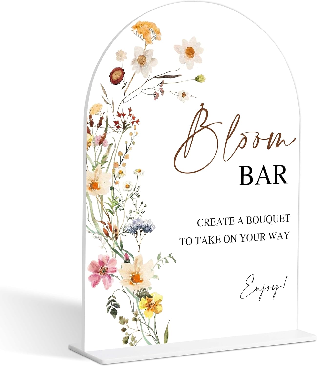 Bloom Bar Sign, Flower Style Bridal Shower Sign for Wedding, Engagement, Bridal Shower and Reception, Bridal Shower Decorations, Wedding Shower Favors, 6X8 Inch Acrylic Arch Sign with Stand,1