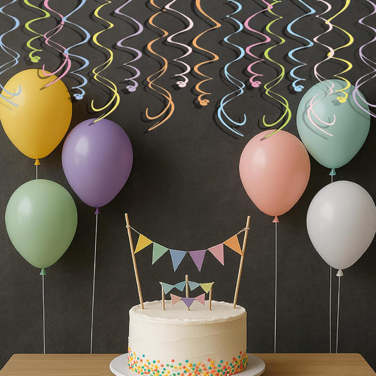48PCS Pastel Paper Swirl Decorations Hanging Ceiling Streamers for Birthday, Spring, Bridal, Gender Reveal, Wedding, or Everyday Party Decor