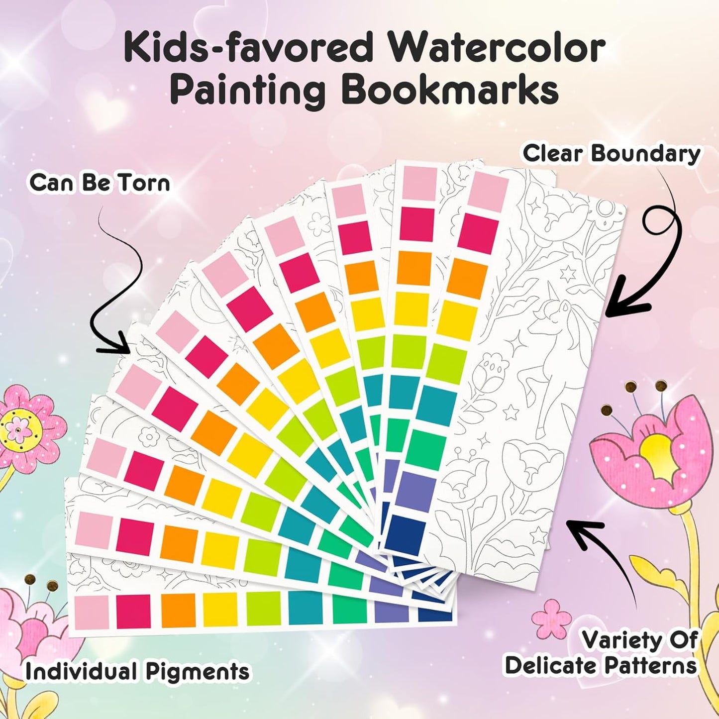 Watercolor Painting Coloring Books Pocket Watercolor Paint Bookmarks, Mess Free Paint with Water Set, Travel Class Activities Art Party Favors Exchange Birthday Gifts for Kids (Unicorn Dream)