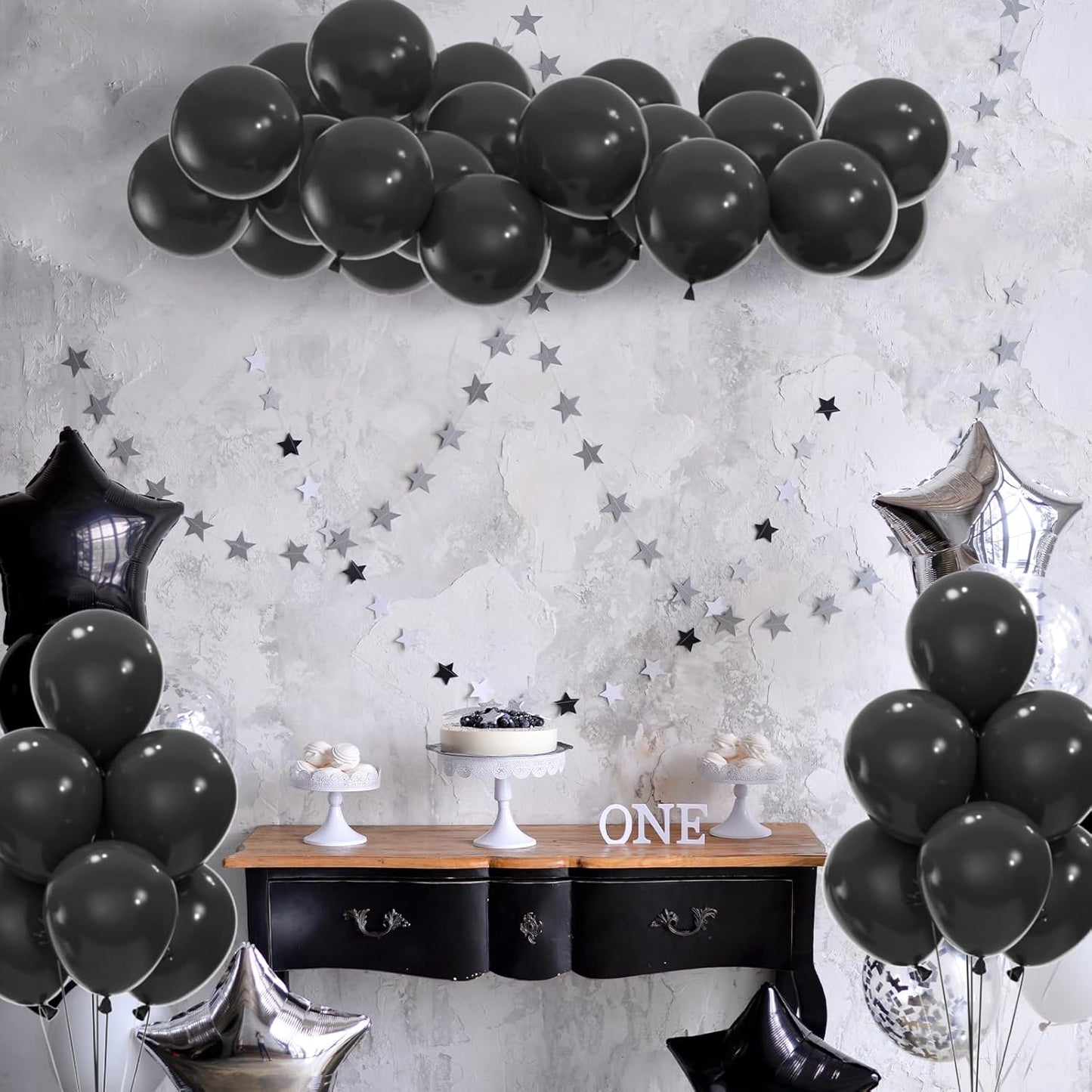 50pcs Black Balloons, 12inch Helium Quality Black Latex Balloons for Birthday Wedding Graduation Halloween Party Decorations (With Ribbon & Glue)