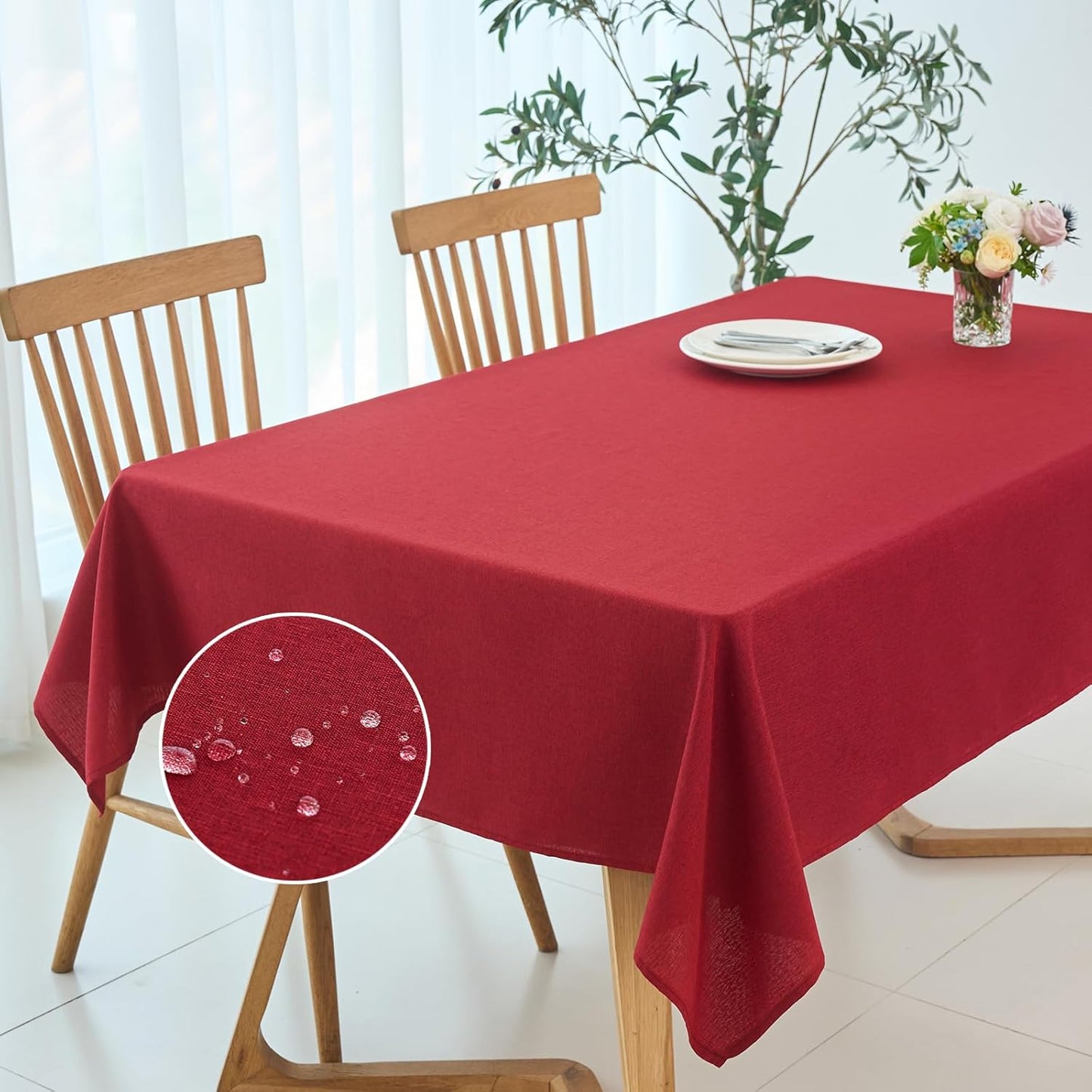 maxmill Slubby Texture Tablecloth Water Resistance Wrinkle Free Spillproof Soft Washable Christmas Dining Room Linen Textured Table Cloth for Party Holiday Dinner, Rectangular 60 x 108 Inch, Red
