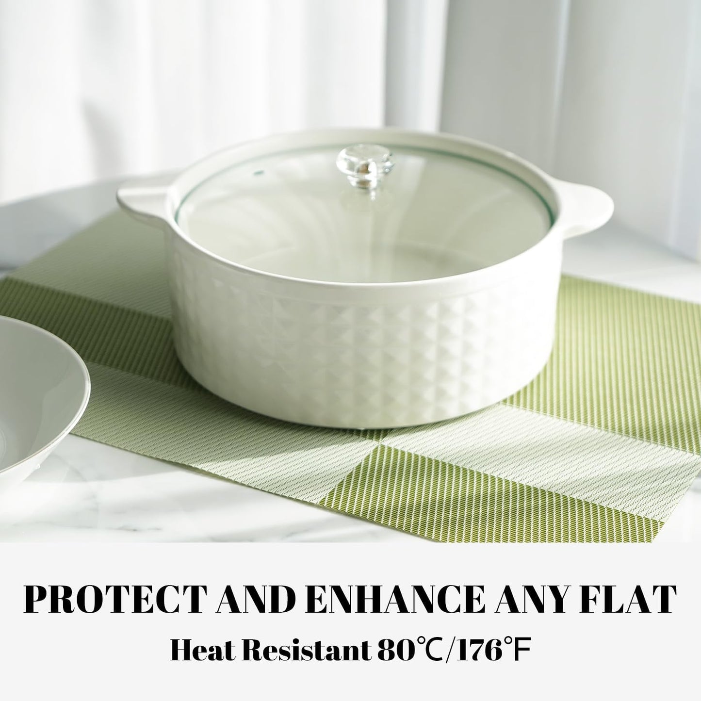 Placemats Set of 8 Vinyl/Plastic Woven Place Mats for Kitchen Table Indoor/Outdoor Washable Placemat Wipeable Dining Table Mats (Green Cube,8)