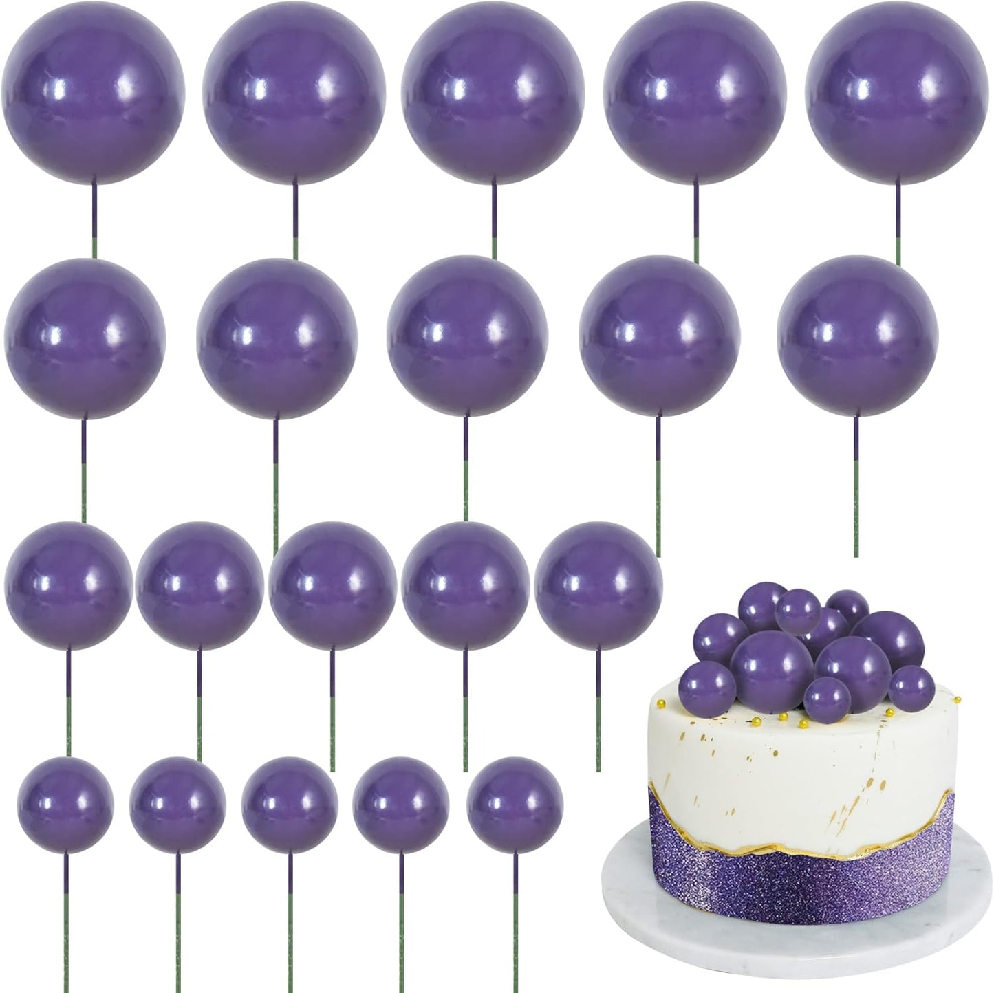 BEISHIDA 20 PCS Purple Mini Ball Cake Toppers Foam Cake Balls Decoration Supplies for Happy Birthday Anniversary Wedding Baby Shower Halloween Cake Decorations
