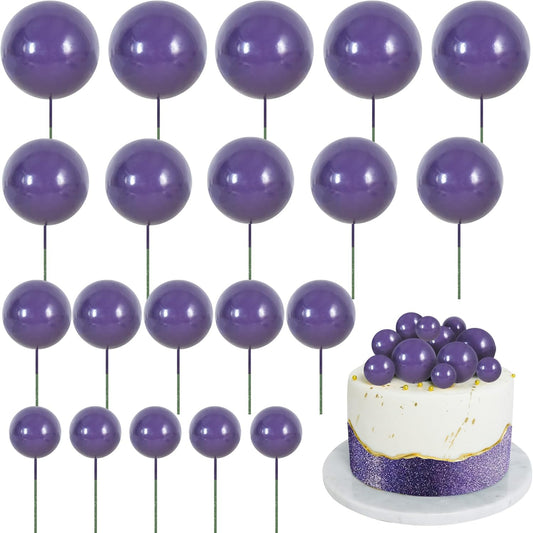 BEISHIDA 20 PCS Purple Mini Ball Cake Toppers Foam Cake Balls Decoration Supplies for Happy Birthday Anniversary Wedding Baby Shower Halloween Cake Decorations