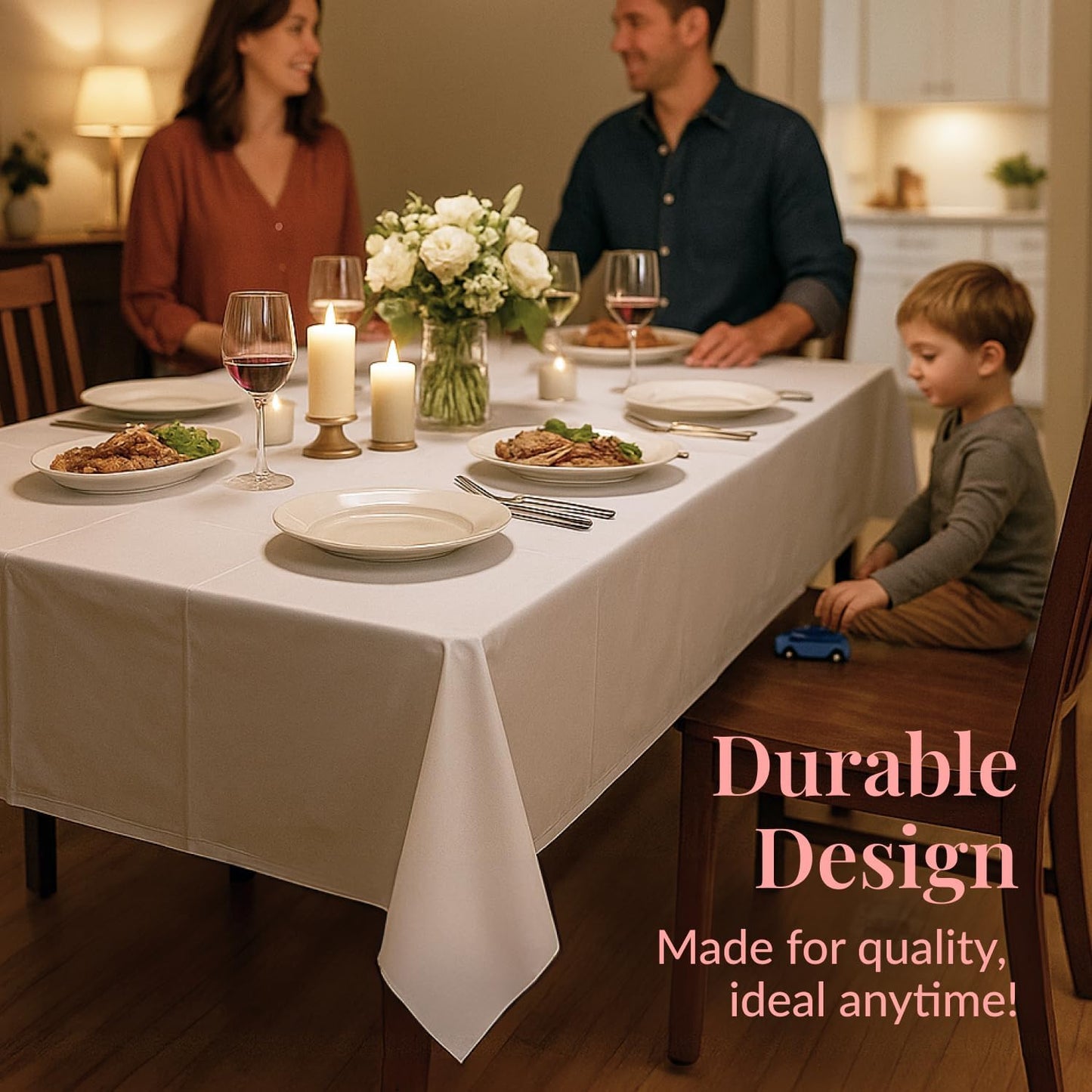 Prestee 4 Pack White Plastic Table Cloth Disposable - 108 x 54 Heavy-Duty Inch Plastic Table Cover - Waterproof White Tablecloth for Weddings, Parties, BBQs and Outdoor Dining Events