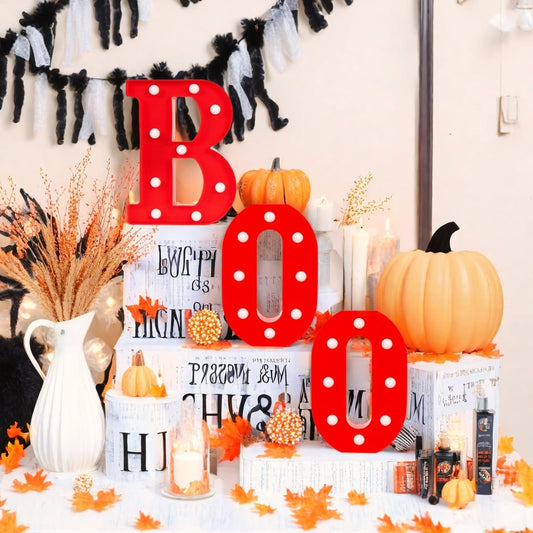 Halloween Decorations, "BOO" Light Up Sign, LED Marquee Light Up Letters, Halloween Decor Indoor for Kitchen, Bedroom, Party, Tabletop