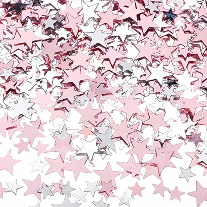 WEIKA 60g Star Confetti Glitter Star Table Confetti, Metallic Foil Star Glitter, Table Decorations for Party Wedding birthday graduation Decorations(Glitter Rose Gold and Silver Set, 10mm and 6mm)