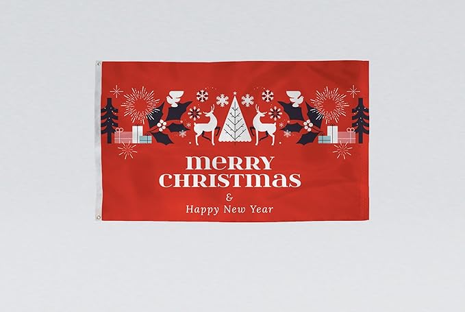 AGAS Christmas Flag 3x5 Outdoor, Merry Christmas and Happy New Year Flags with Brass Grommets - 200 Denier Nylon Large Welcome Signs Banners Gifts for Outdoor Wall Decorations For Winter Holiday Parties, Home Decor, Shops