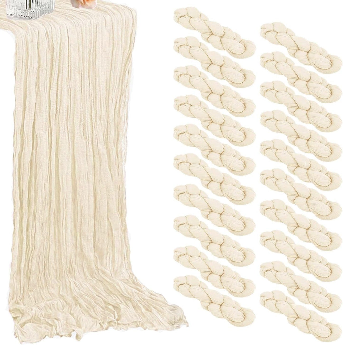 20 Pack Beige Cheesecloth Table Runners 35 x 71 Inch – Rustic Boho Gauze Table Runner for Wedding Arch, Party Decoration, Bridal Shower, Reception, Farmhouse Dining Decor