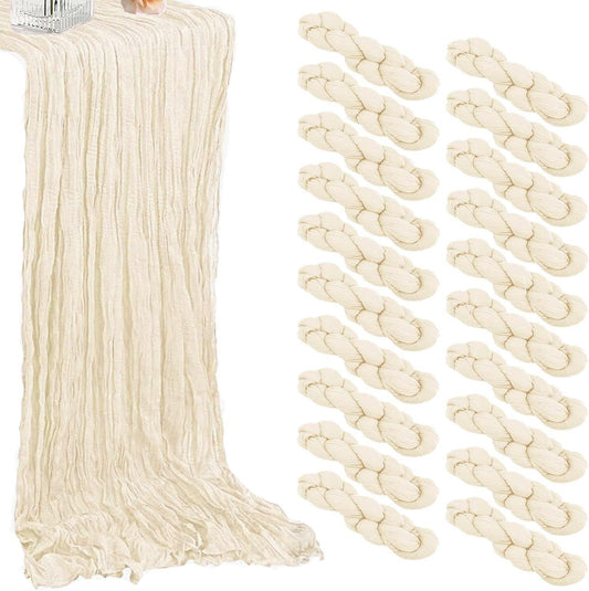 20 Pack Beige Cheesecloth Table Runners 35 x 71 Inch – Rustic Boho Gauze Table Runner for Wedding Arch, Party Decoration, Bridal Shower, Reception, Farmhouse Dining Decor