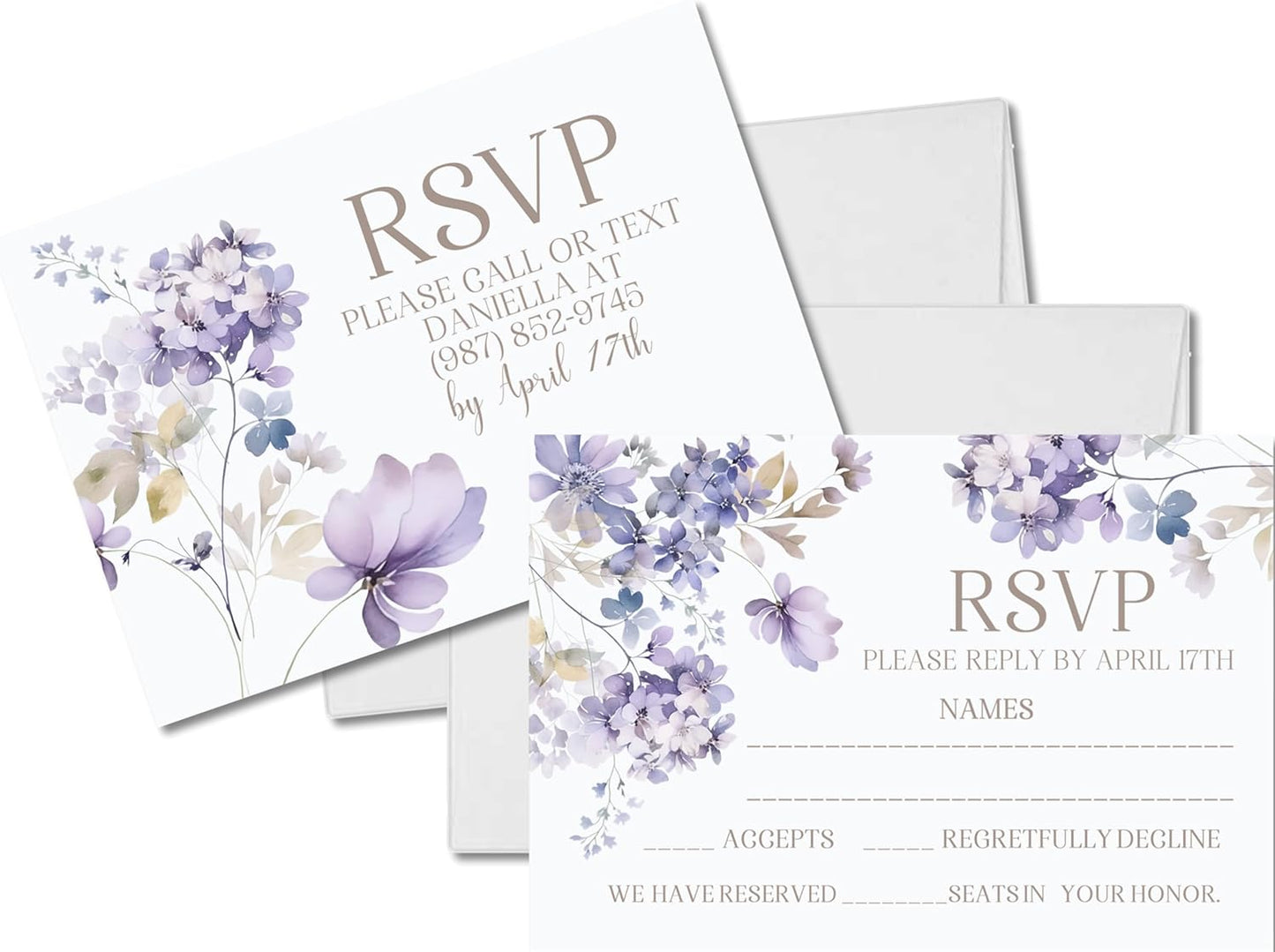 Lavender & Purple Wedding Invitations, Garden Floral, Personalized, Set of 12 Invitations with Envelopes