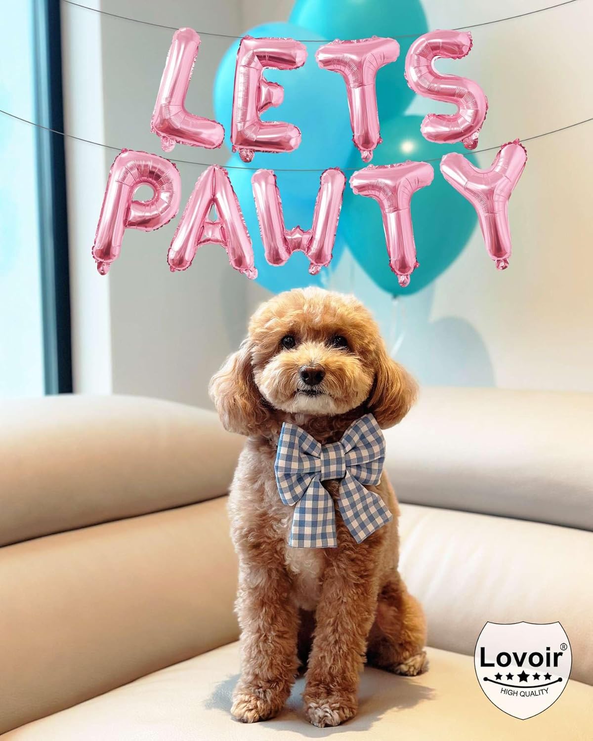 9 Pcs Lets Pawty Balloons Banner 16 Inch, Dog Cat Pet Birthday Letters Sign Lets Pawty Balloons Happy Birthday Banner for Pet Dog Cat Party Supplies Decorations (Pastel Pink)