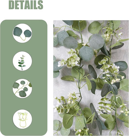 6FT Artificial Eucalyptus Garland Greenery - 4 Pack Realistic Faux Eucalyptus Vines for Wedding Arch, Backdrop, Mantle Decor, Table Runner, and Home Decoration, (4 Packs)