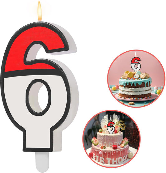 Number 6 Candle Cartoon Red and White Birthday Cake Candle Numeral Birthday for Cartoon Animated Birthday Decoration Party Supplies (Number 6)