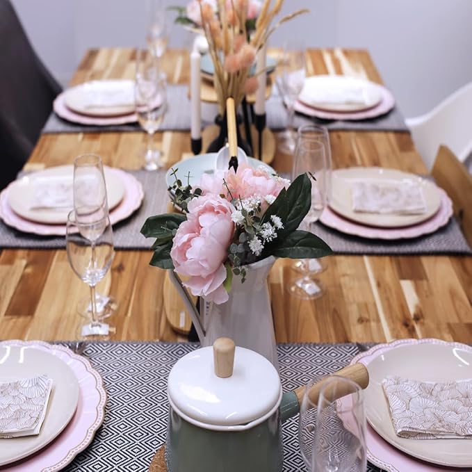 Pink Round Charger Plates,13 Inch Metallic Chargers for Dinner Plates, Gold Bead Rim Plastic Chargers For Dining, Wedding, Party, Shower. 6 Pack Decorative Holiday Tabletop Decor