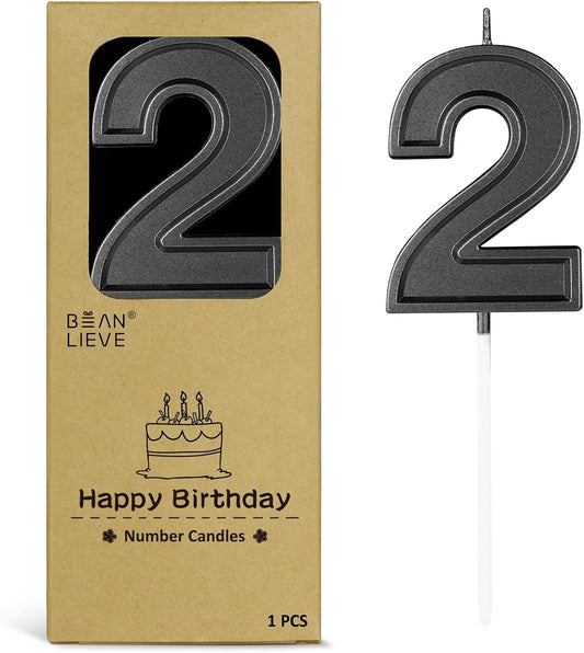 BEAN LIEVE Black Birthday Candles Number 2, Black Number Candles, Cake Number Candles for Birthday Parties and Wedding Anniversary Celebrations