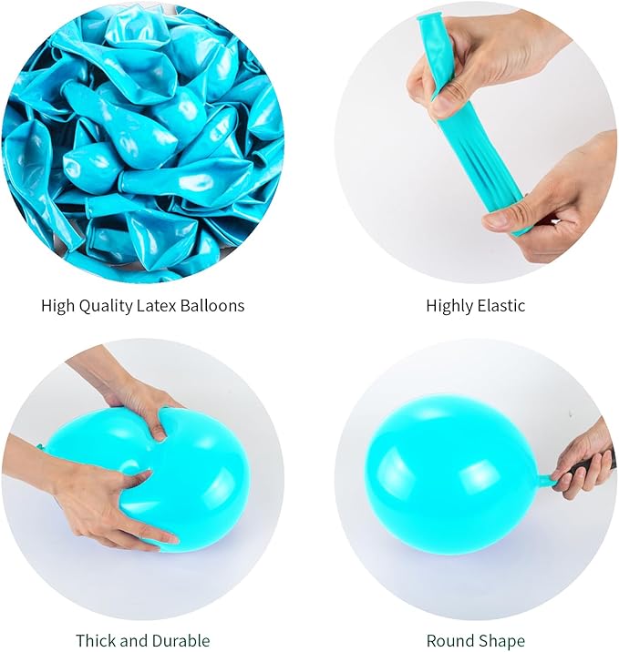 Teal Blue Balloons, 140pcs 18 12 10 5 Inch Different Sizes Pack Party Latex Balloons for Birthday Halloween Holiday Balloon Garland as Party Decorations