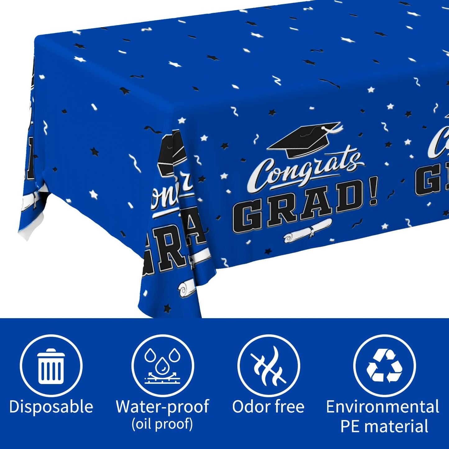 Graduation Decorations 2025, Gongrats Grad Tablecover for Graduation Party Supplies, 3 pcs Class Blue Table Cloths, 54"x108"
