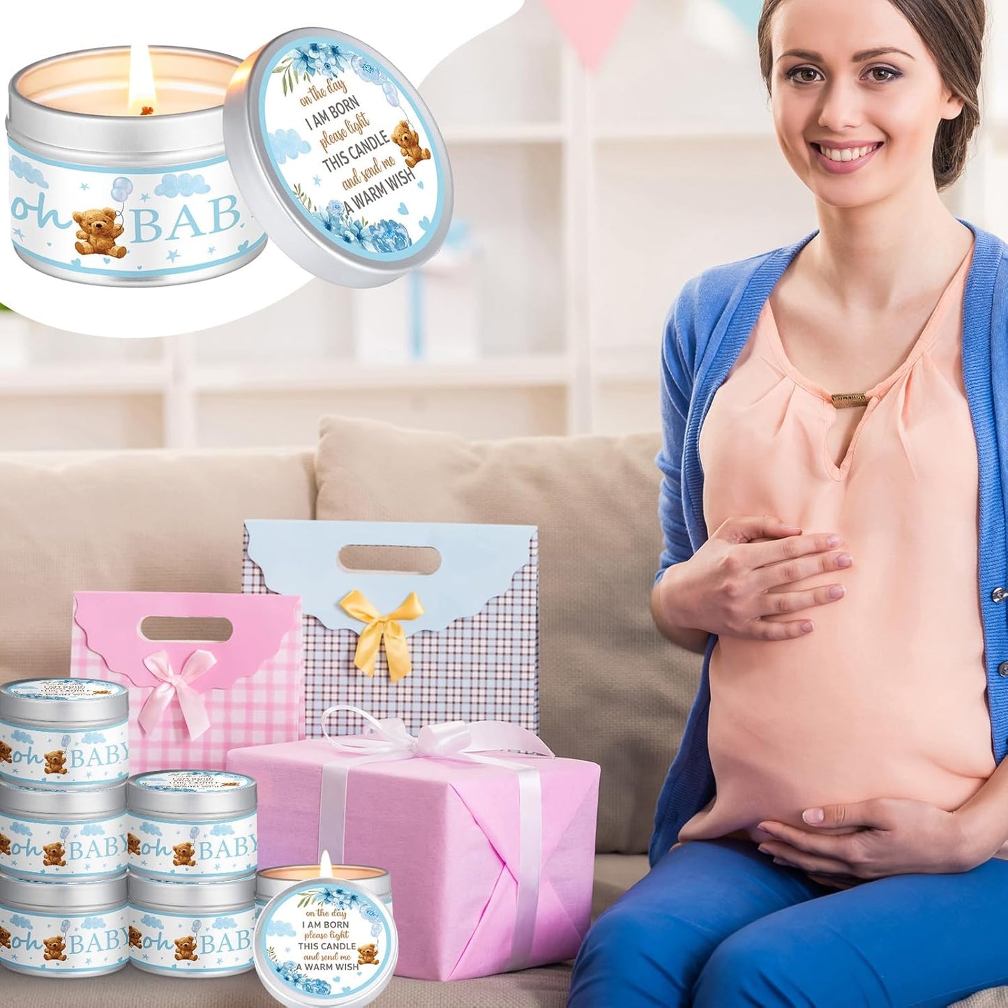MTLEE 24 Pcs Bear Baby Shower Party Favors Candles Lavender Scented Baby Shower Favors for Guests Rustic Tealights Candles Gender Reveal Return Gifts Girl Boy(1.2 Oz, Blue)