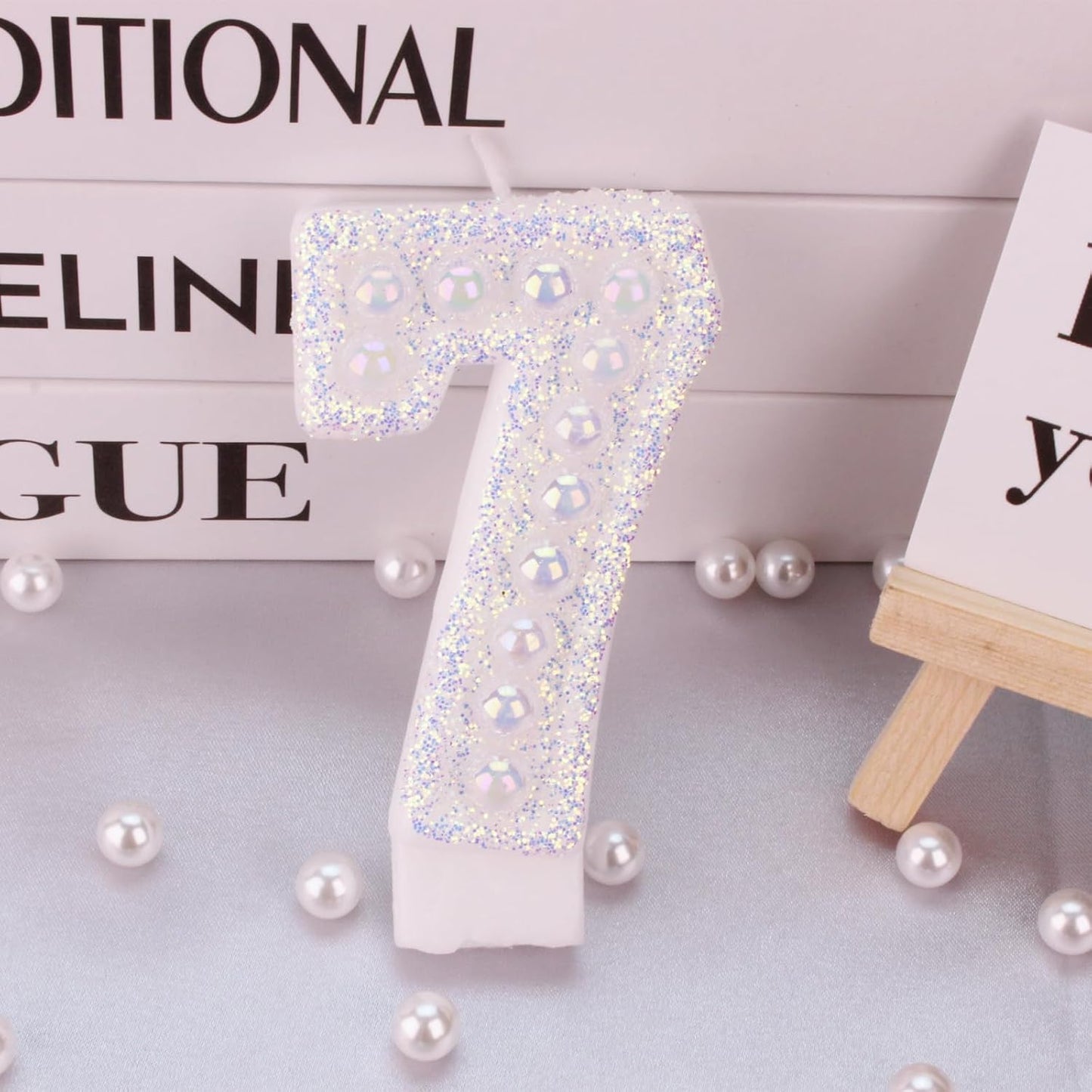 Birthday Candles, Number 7 Birthday Candle for Cake, Birthday Candles Sparklers with Holographic Colored Pearls, 3.35" Large Pearl Candles for Seven Sweet Birthday Party Decoration Supplies