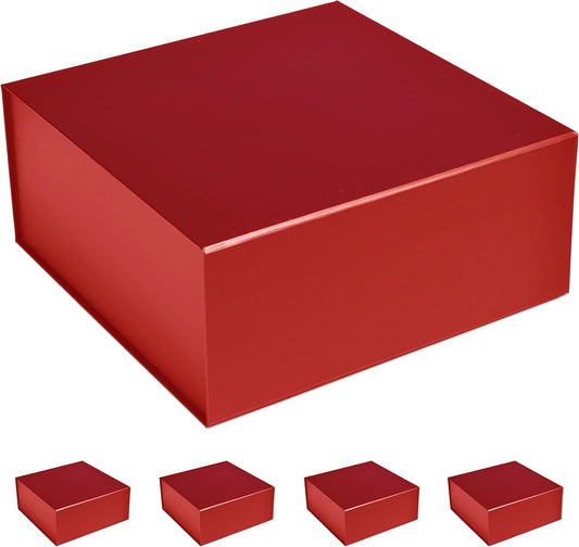CECOBOX - Gift Boxes with Lids for Presents 10"x10"x4.5" - Matte, Collapsible Magnetic Closure Gift Box - Groomsmen & Bridesmaid Proposal Boxes, Wedding, PR, Birthdays, Holidays (Red)