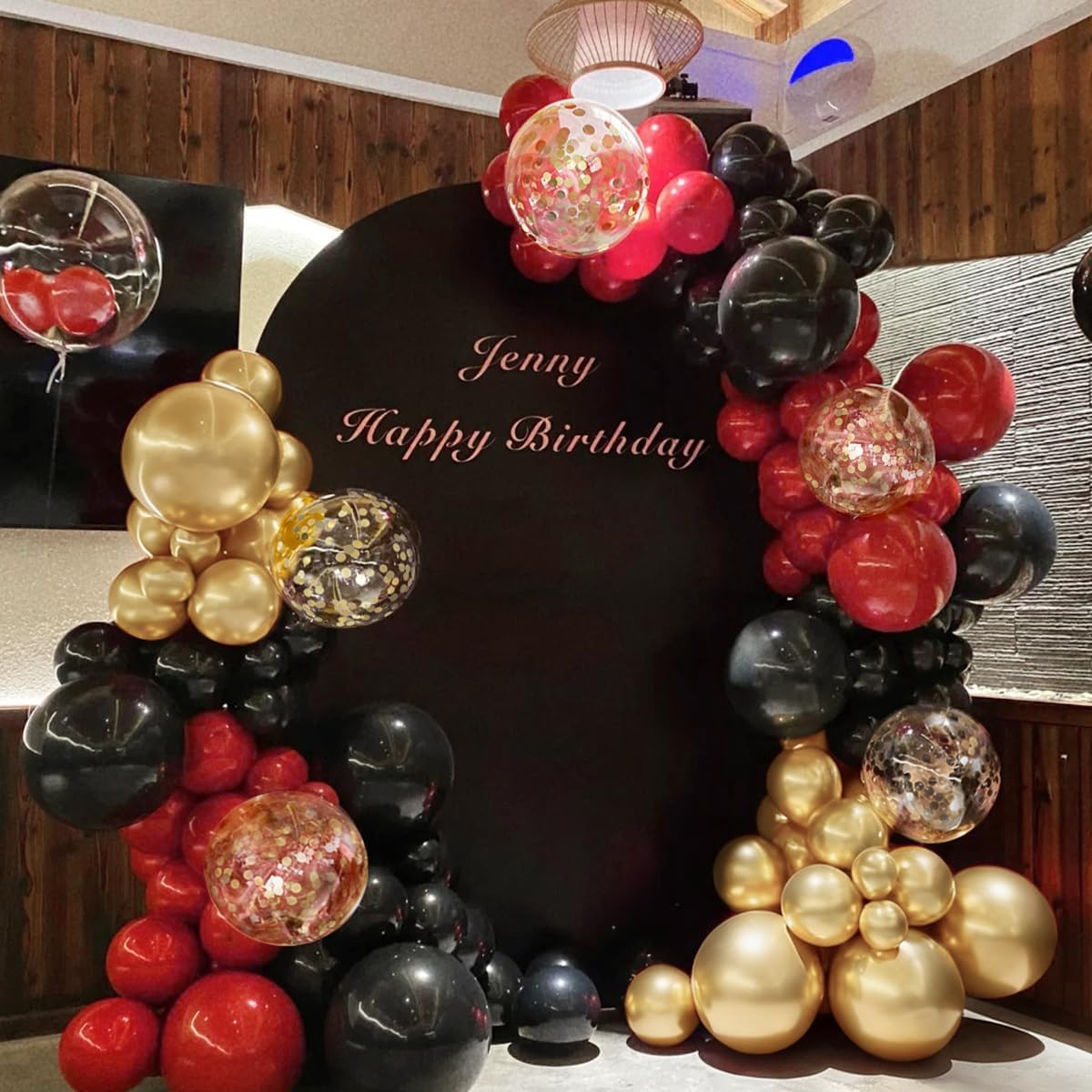 155Pcs Red Black Gold balloons Garland Arch Kit with Gold Confetti Balloons for Graduation Anniversary Casino Night Hollywood New Years Movie Night Birthday Decorations