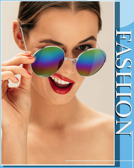 Weewooday 30 Pairs Round Hippie Sunglasses Retro Colored Hippie Glasses 60s 70s Trendy Sunglasses Metal Frame Circle Glasses for Women Men, Multicolored