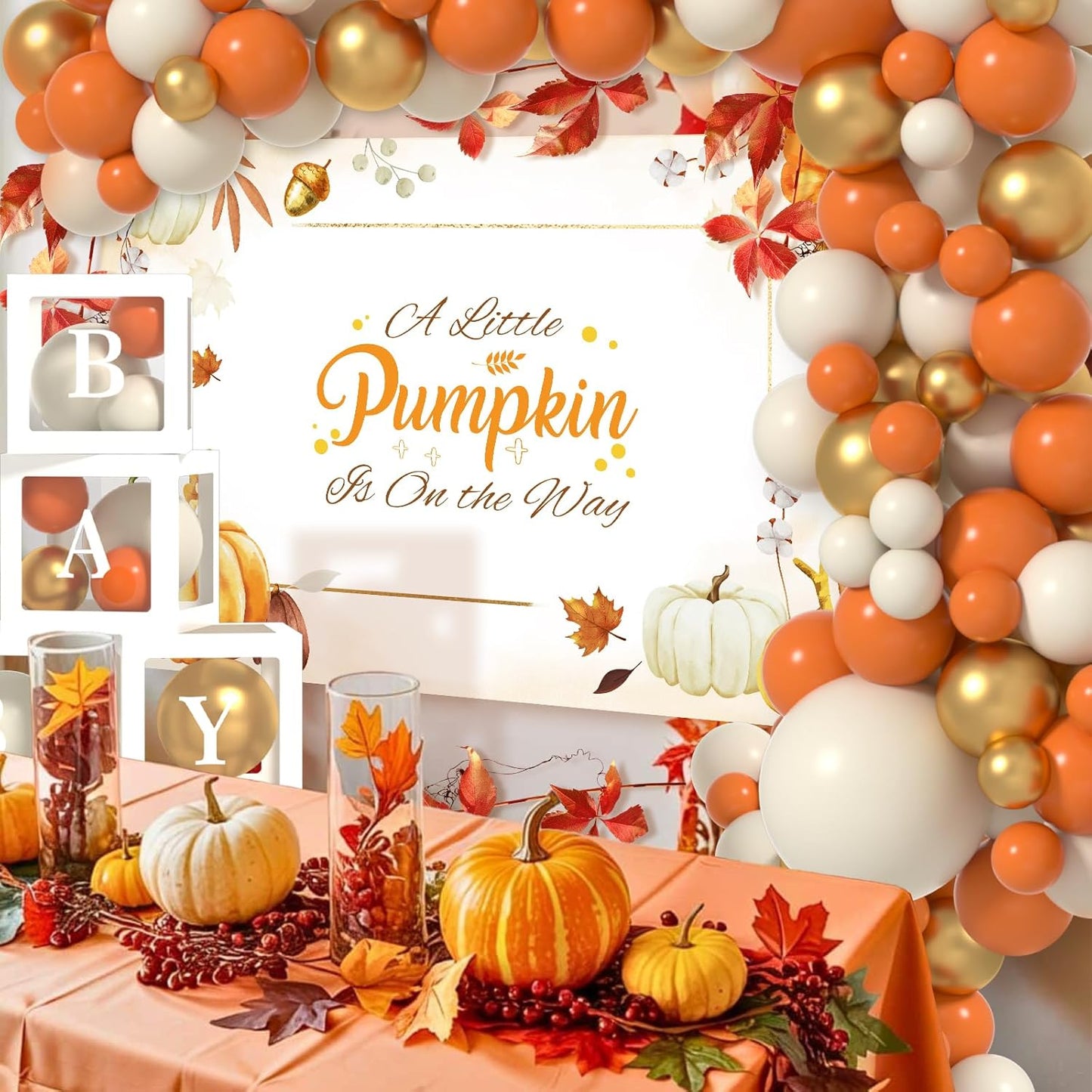 Baby Shower Balloons - Autumn Baby Showers Decor ， Baby Showers Decorations ， Baby Shower Decors ， Carry a Background Cloth And 4 Baby Balloon Boxes